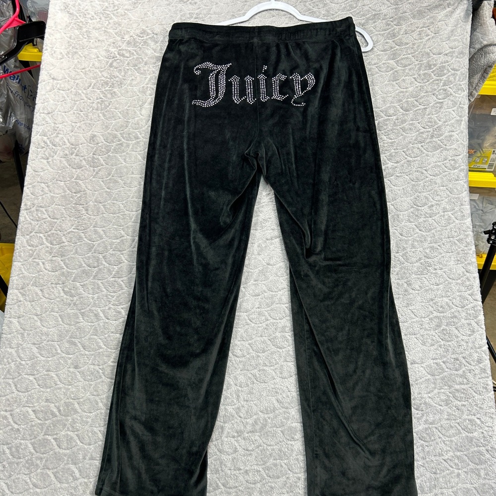 Juicy Couture Black Velour Lounge Pants Rhinestone Logo Sleepwear Womens Large - Picture 8 of 10